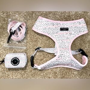 CocoPup London • Pink + Black dot Harness + bag holder • Large • Never used